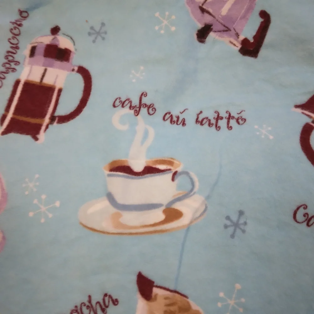 FABRIC Flannel Made Exclusively For JoAnn Sky Blue With Quirky Coffee Imagery